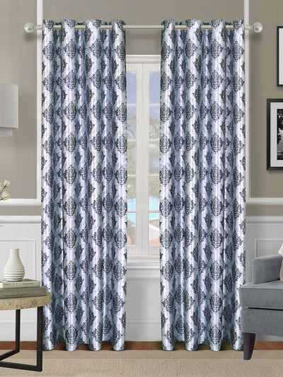 Romee Grey Damask Patterned Set of 2 Long Door Curtains