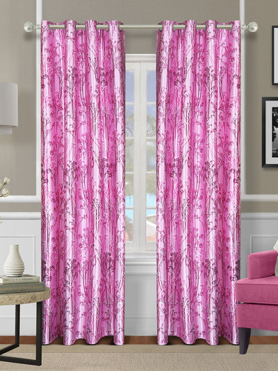 Romee Purple Leafy Patterned Set of 2 Long Door Curtains