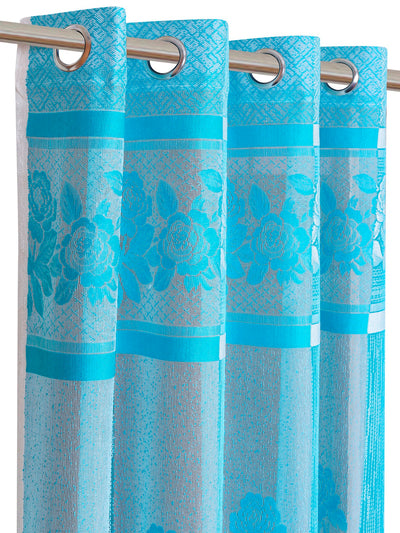 Romee Sky Blue Floral Patterned Set of 2 Long Door Curtains