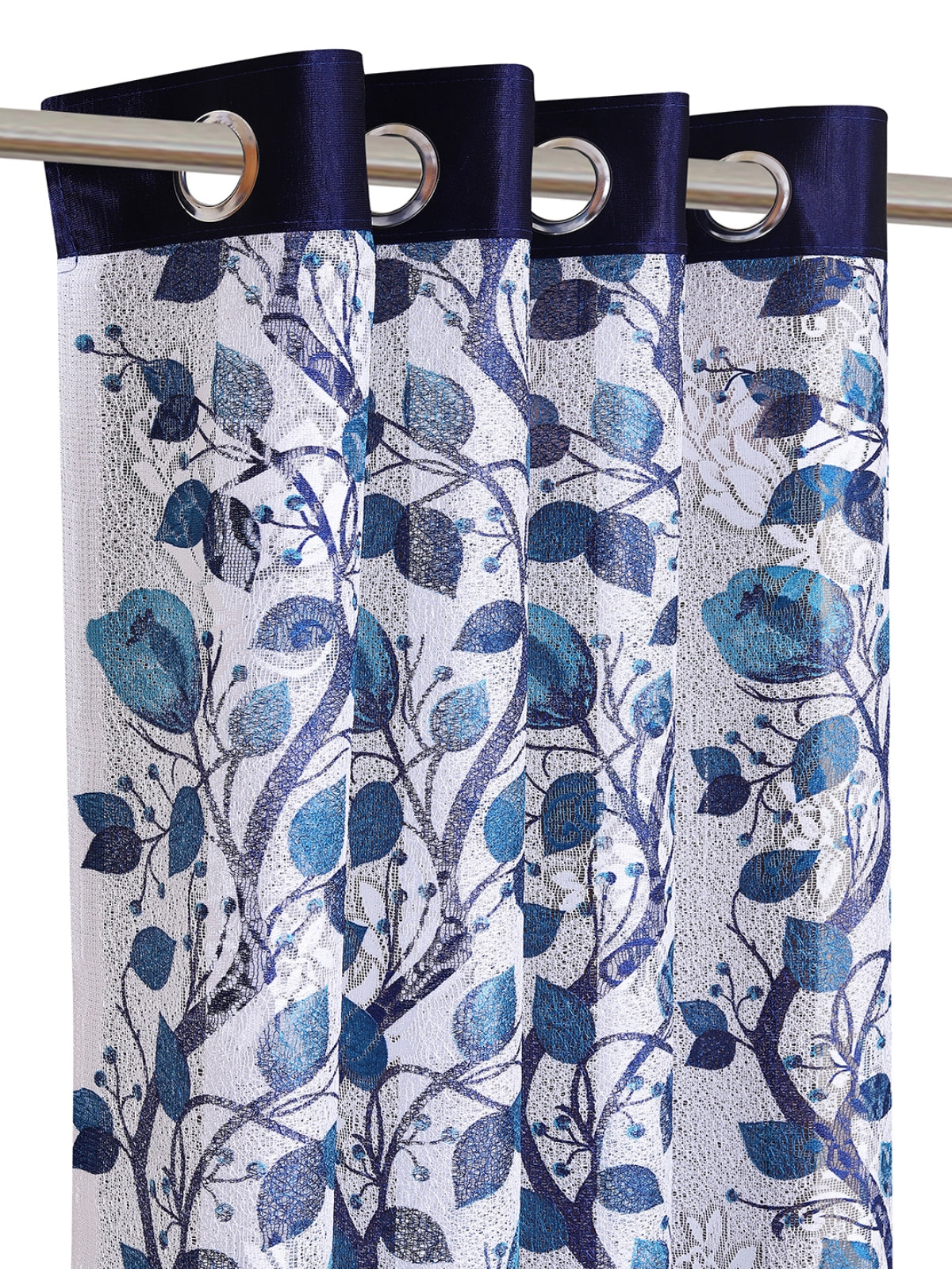 Romee Blue & Off White Floral Patterned Set of 2 Long Door Curtains
