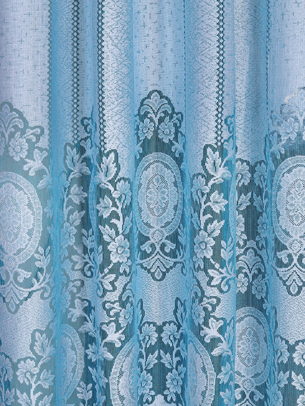 Romee Turquoise & Silver Floral Patterned Set of 2 Long Door Curtains
