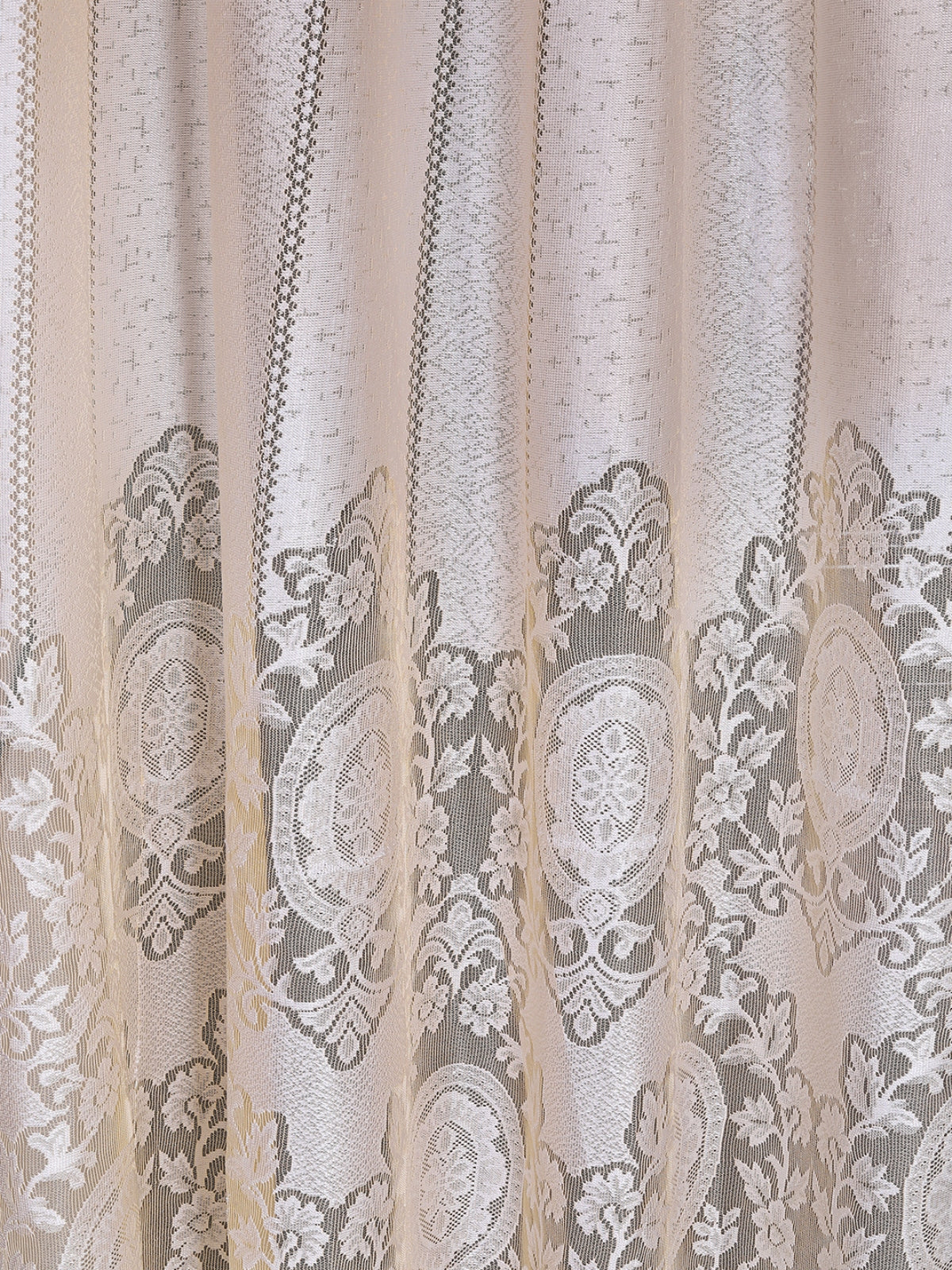 Romee Beige & Silver Floral Patterned Set of 2 Long Door Curtains