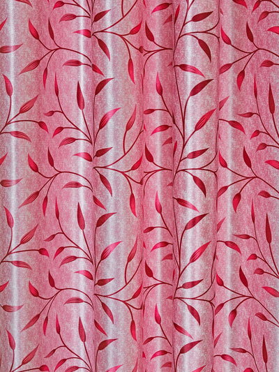 Romee Pink Leafy Patterned Set of 2 Long Door Curtains