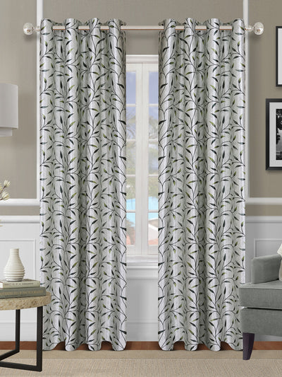 Romee Green Leafy Patterned Set of 2 Long Door Curtains