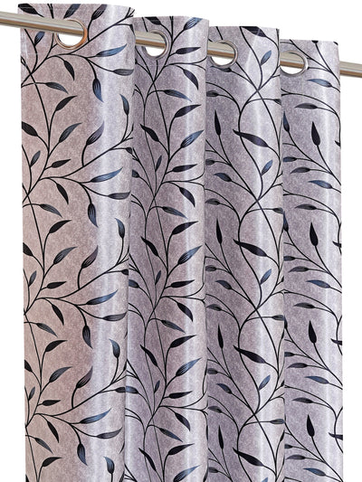 Romee Silver Leafy Patterned Set of 2 Long Door Curtains