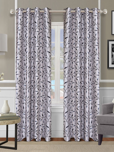 Romee Silver Leafy Patterned Set of 2 Long Door Curtains