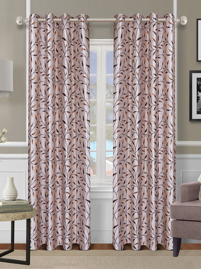 Romee Beige Leafy Patterned Set of 2 Long Door Curtains