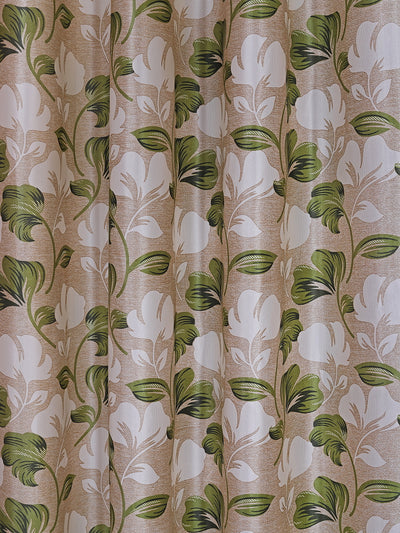 Romee Beige & Green Floral Patterned Set of 2 Long Door Curtains