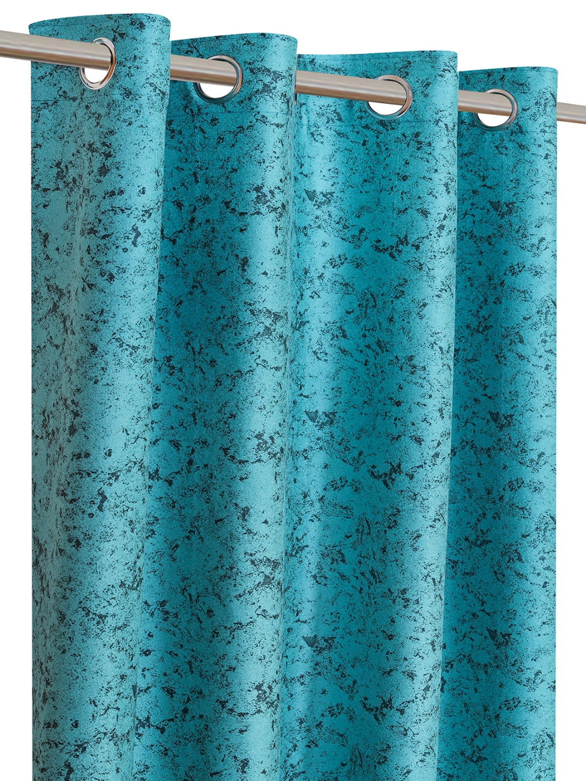 Romee Teal Green Texture Patterned Set of 2 Long Door Curtains