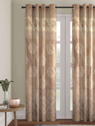 Brown & Yellow Set of 1 Floral Room Darkening Long Door Curtain