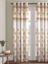 Beige & White Set of 1 Floral Room Darkening Long Door Curtain