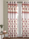 Maroon & White Set of 1 Floral Room Darkening Long Door Curtain