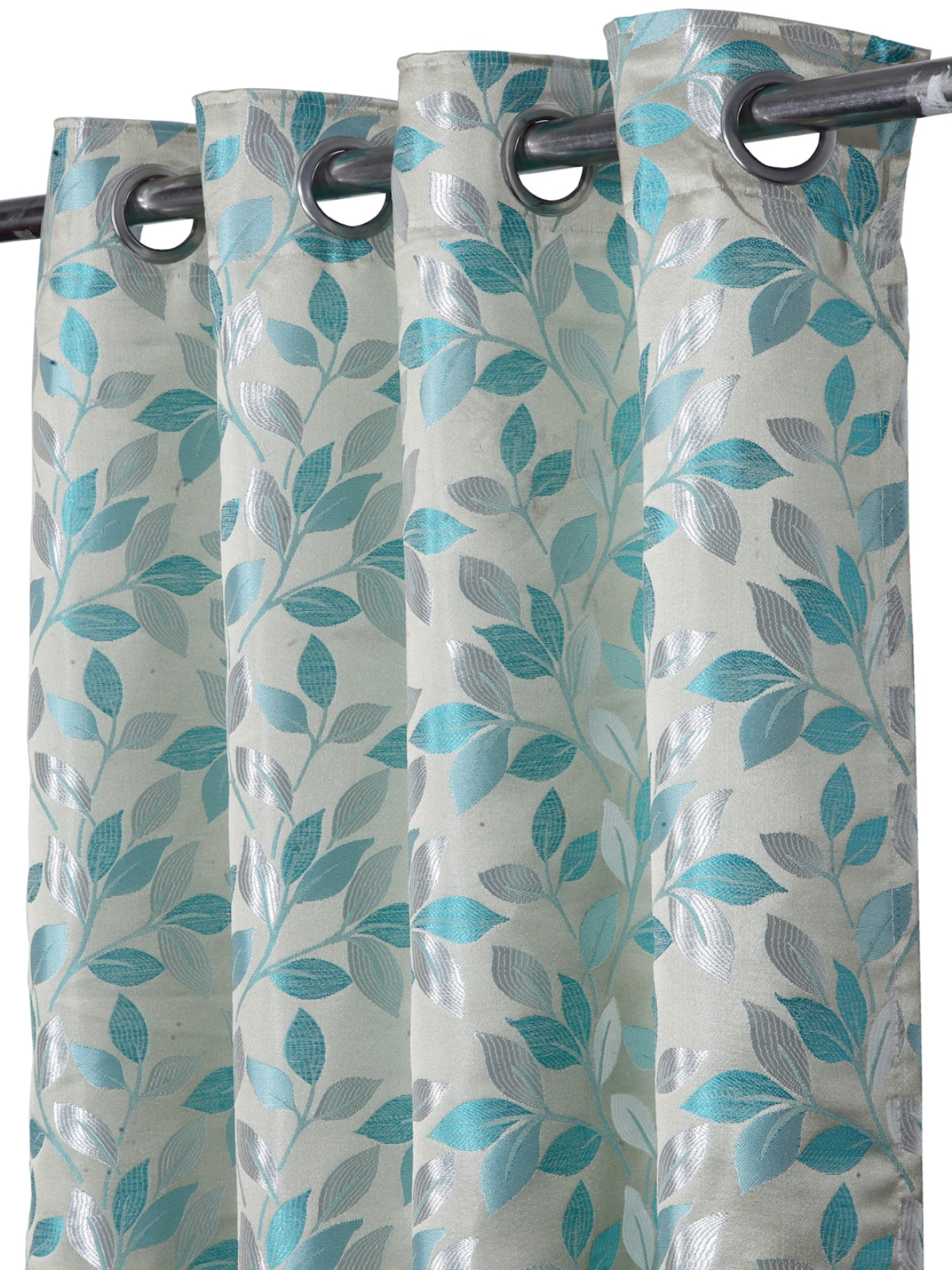 Romee Turquoise & Silver Leafy Patterned Set of 2 Long Door Curtains