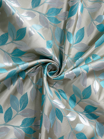 Romee Turquoise & Silver Leafy Patterned Set of 2 Long Door Curtains