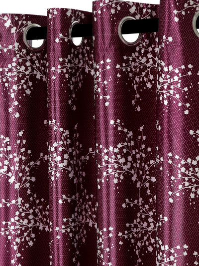 Romee Purple Floral Patterned Set of 2 Long Door Curtains