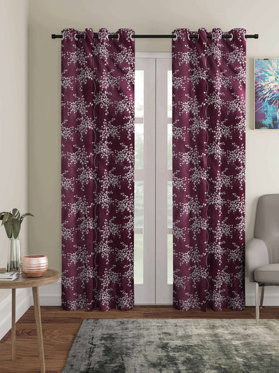 Romee Purple Floral Patterned Set of 2 Long Door Curtains