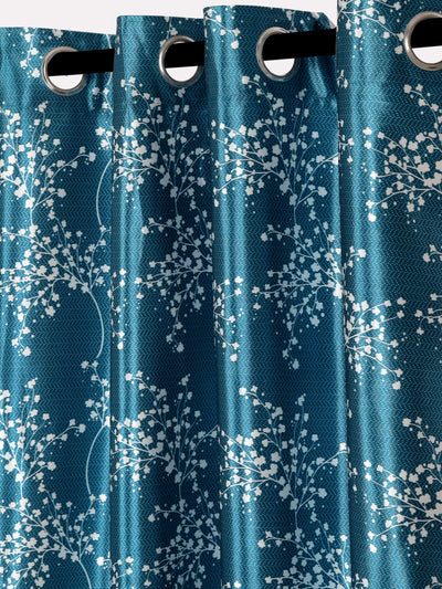 Romee Blue Floral Patterned Set of 2 Long Door Curtains