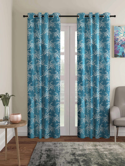 Romee Blue Floral Patterned Set of 2 Long Door Curtains