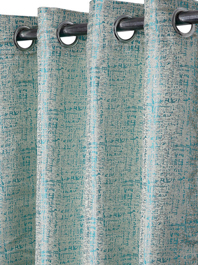 Romee Turquoise & Silver Texture Patterned Set of 2 Long Door Curtains