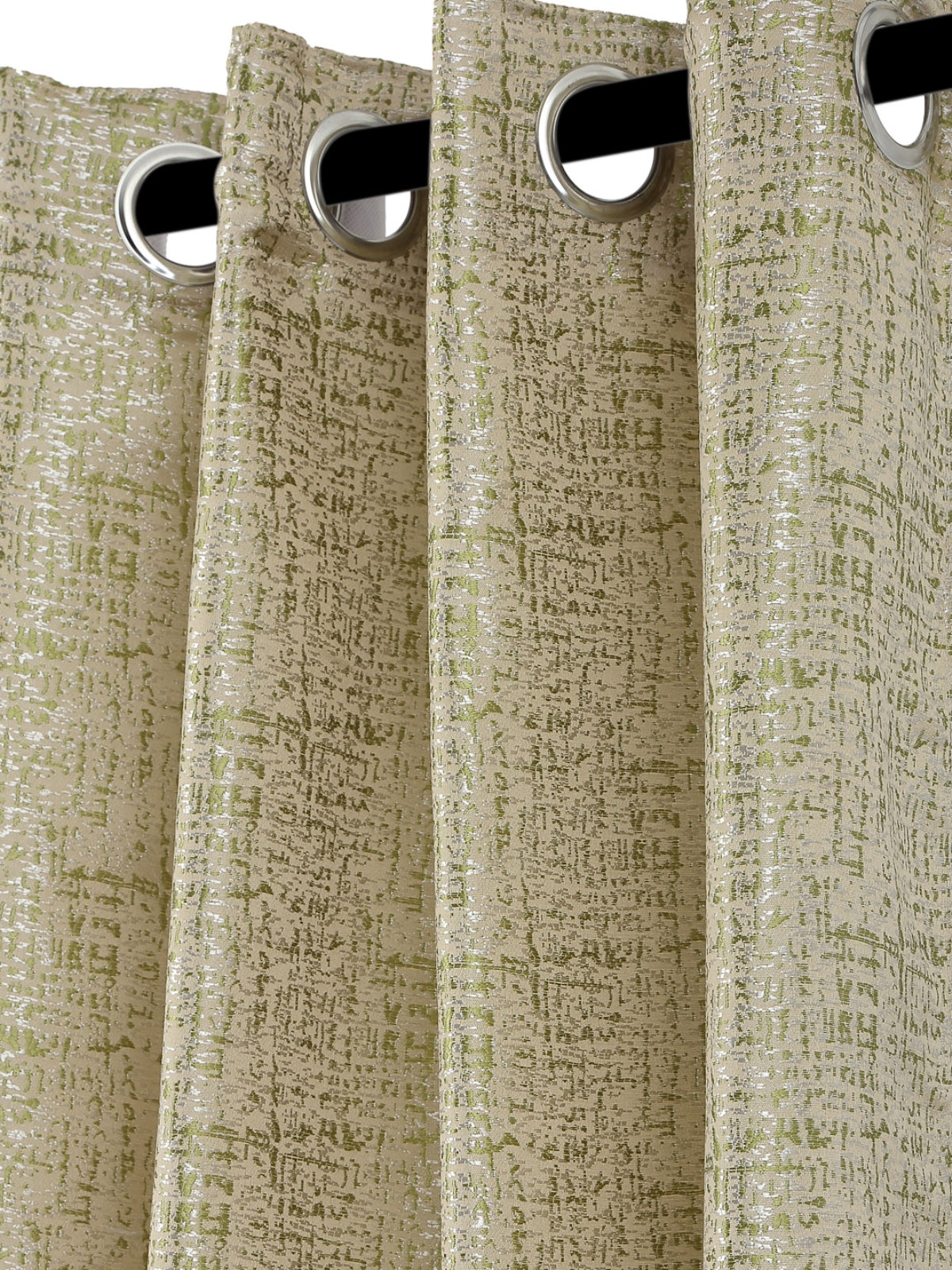 Romee Green & Beige Texture Patterned Set of 2 Long Door Curtains