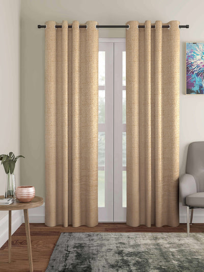 Romee Gold Texture Patterned Set of 2 Long Door Curtains