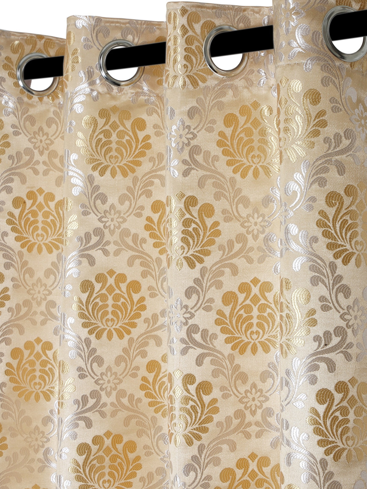 Romee Gold & Beige Ethnic Motifs Patterned Set of 2 Long Door Curtains