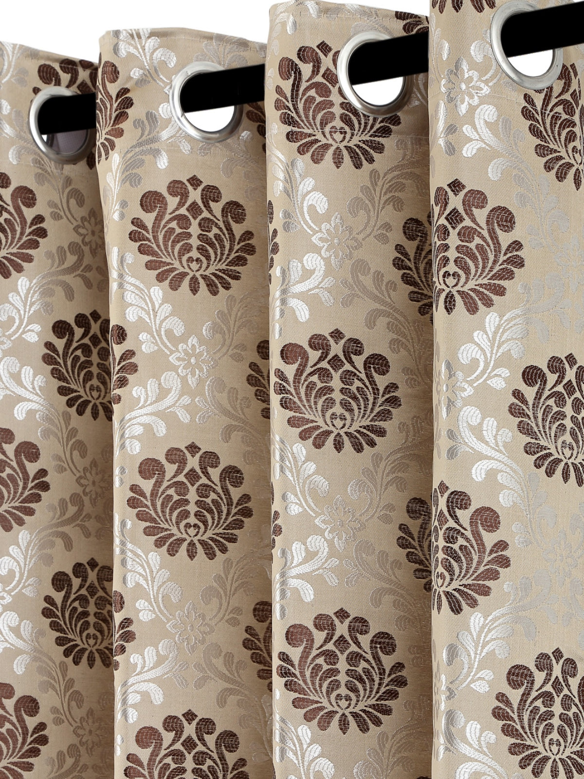 Romee Brown & Beige Ethnic Motifs Patterned Set of 2 Long Door Curtains