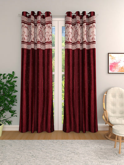Romee Maroon Jacquard Set of 2 Curtain Door Curtains