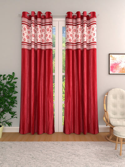 Romee Red Floral Patterned Set of 2 Long Door Curtains