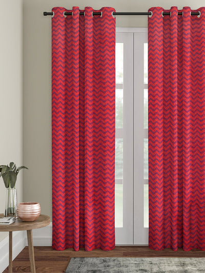 Romee Maroon Geometric Patterned Set of 1 Door Curtains