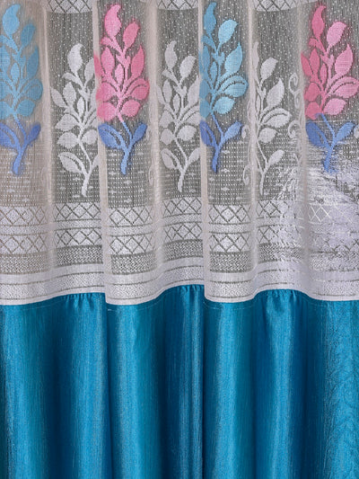 Romee Turquoise Blue Floral Patterned Set of 2 Window Curtains