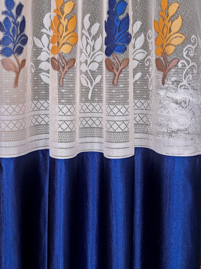 Romee Royal Blue Floral Patterned Set of 2 Window Curtains