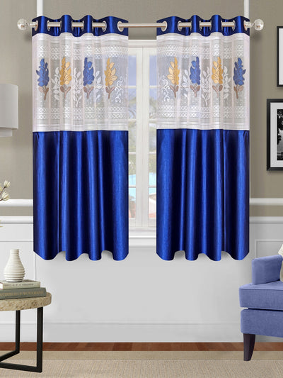 Romee Royal Blue Floral Patterned Set of 2 Window Curtains