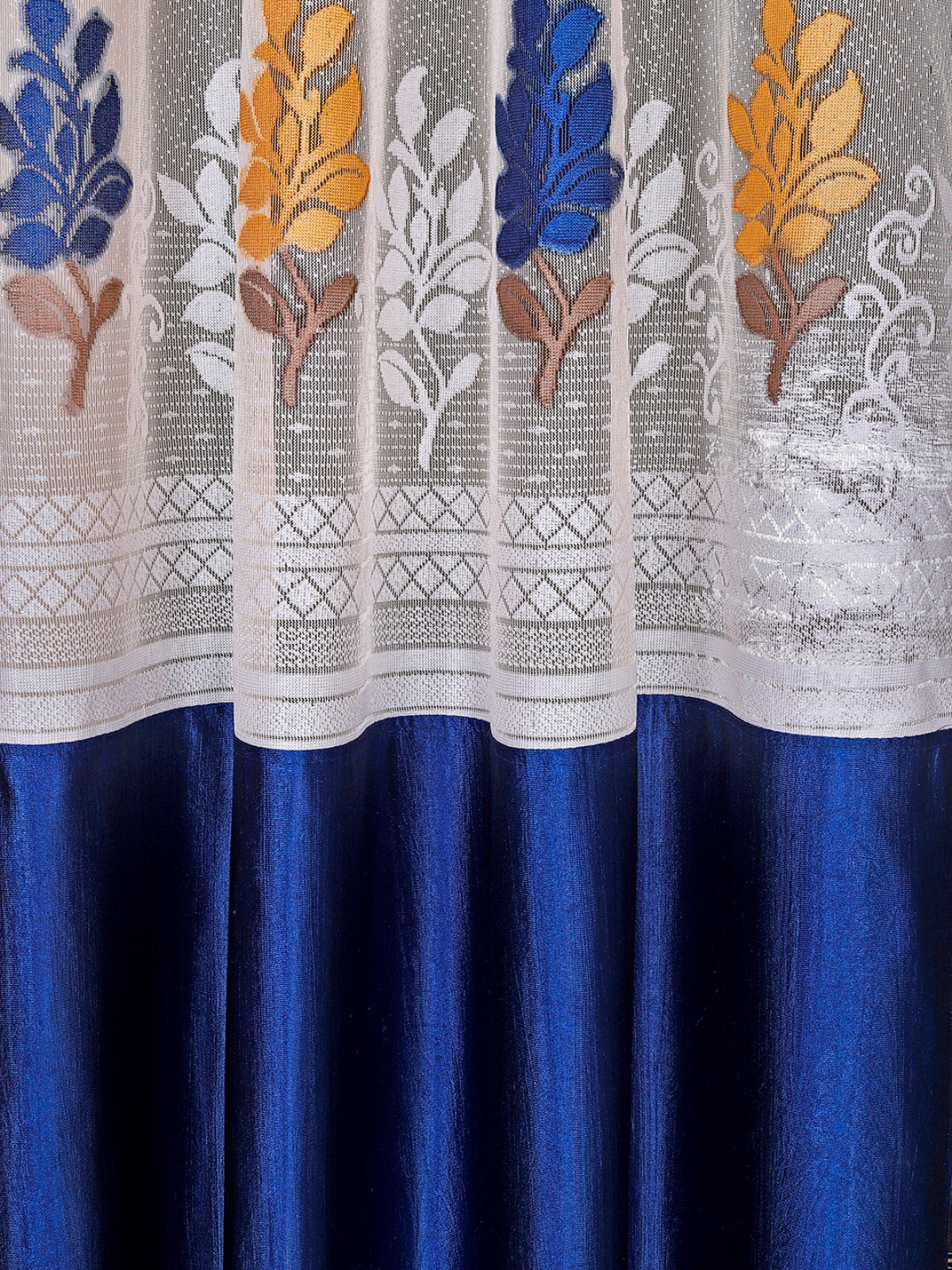 Romee Royal Blue Floral Patterned Set of 2 Long Door Curtains