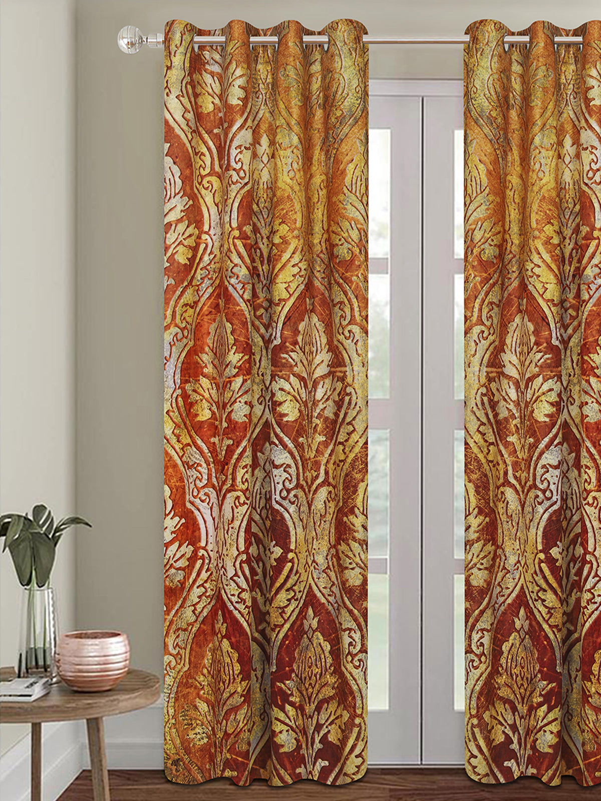 Romee Rust & White Ethnic Motifs Patterned Set of 1 Door Curtains