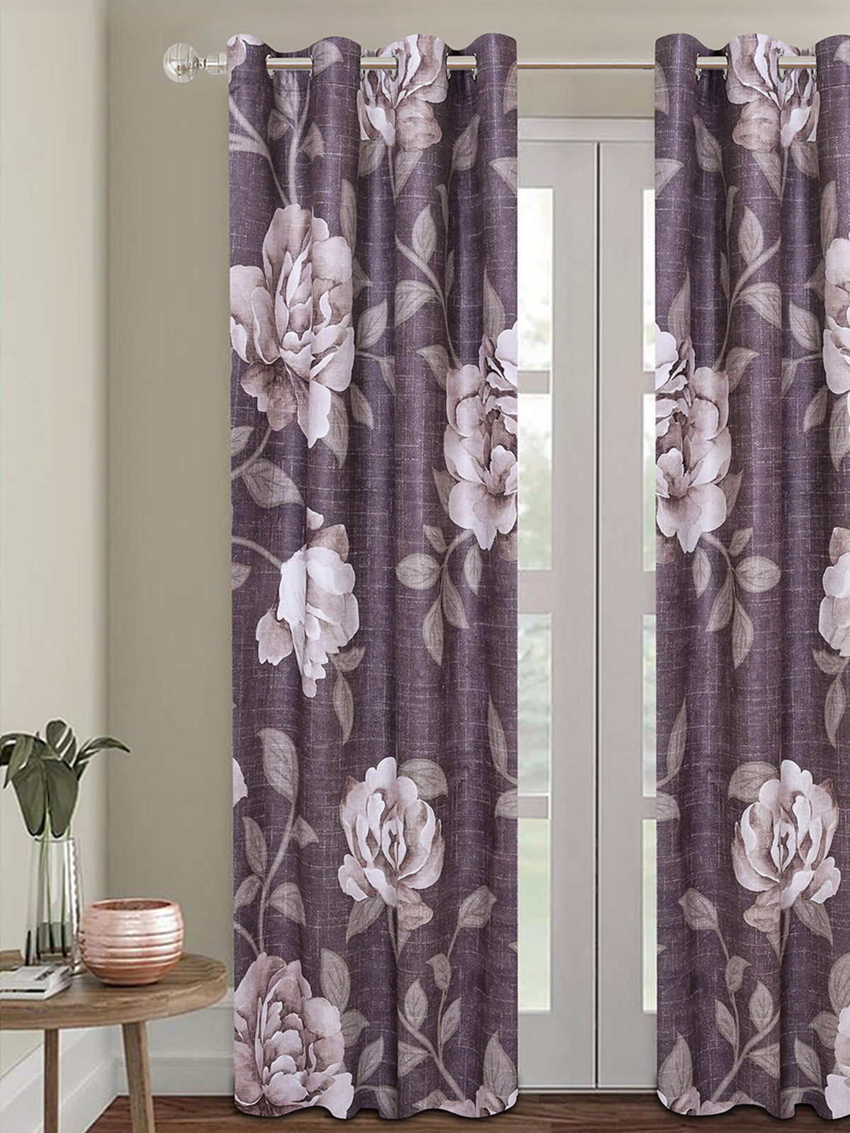 Romee Black Floral Patterned Set of 1 Door Curtains