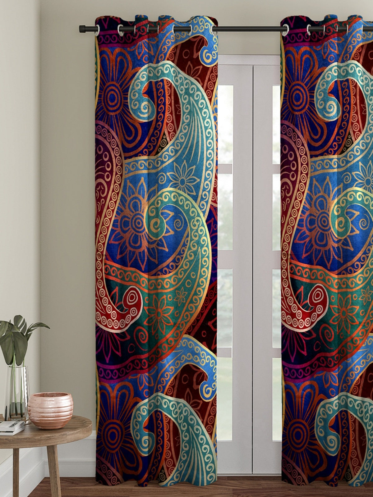 Romee Multicolor Ethnic Motifs Patterned Set of 1 Door Curtains