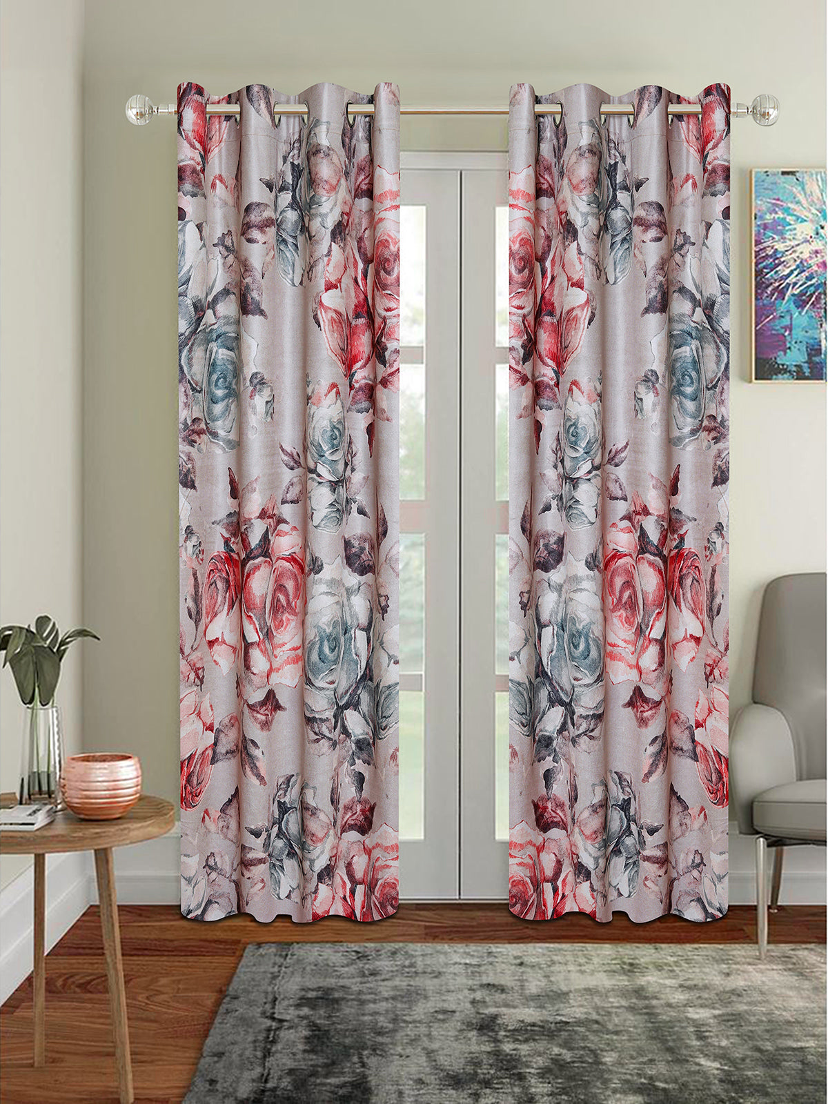 Romee Multicolor Floral Patterned Set of 1 Door Curtains
