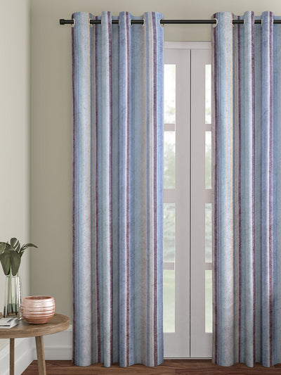 Romee Blue Striped Patterned Set of 1 Door Curtains