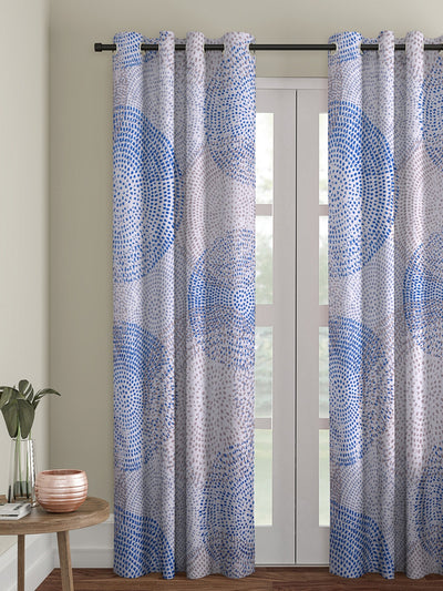Romee Blue Geometric Patterned Set of 1 Door Curtains