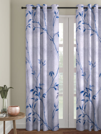 Romee Light Blue Floral Patterned Set of 1 Door Curtains