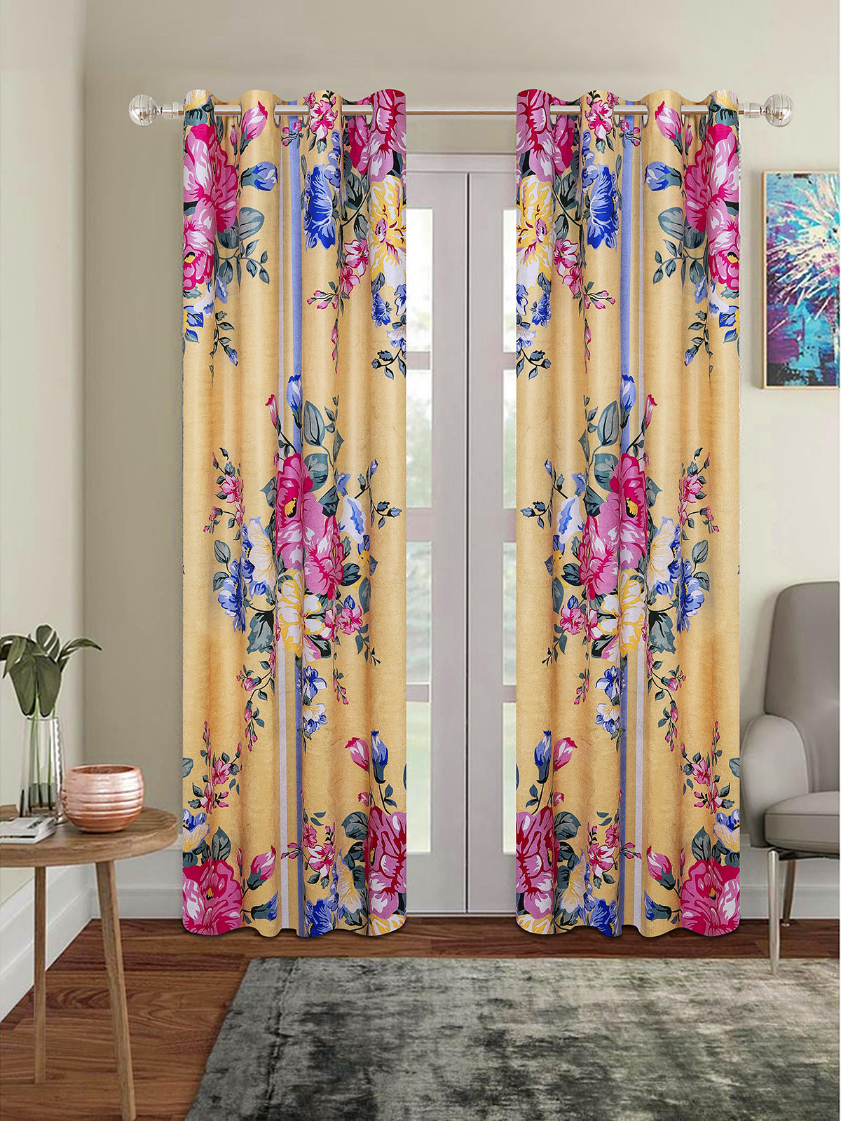 Romee Beige Floral Patterned Set of 1 Door Curtains