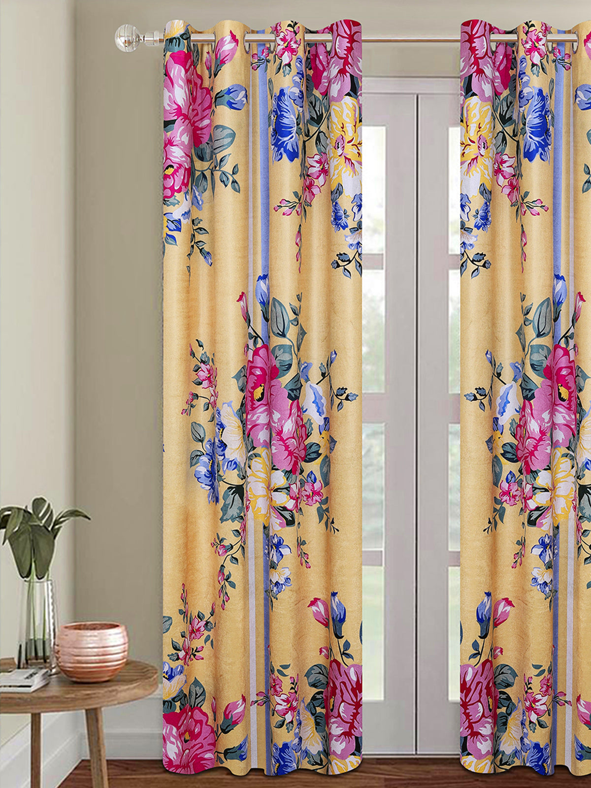 Romee Beige Floral Patterned Set of 1 Door Curtains