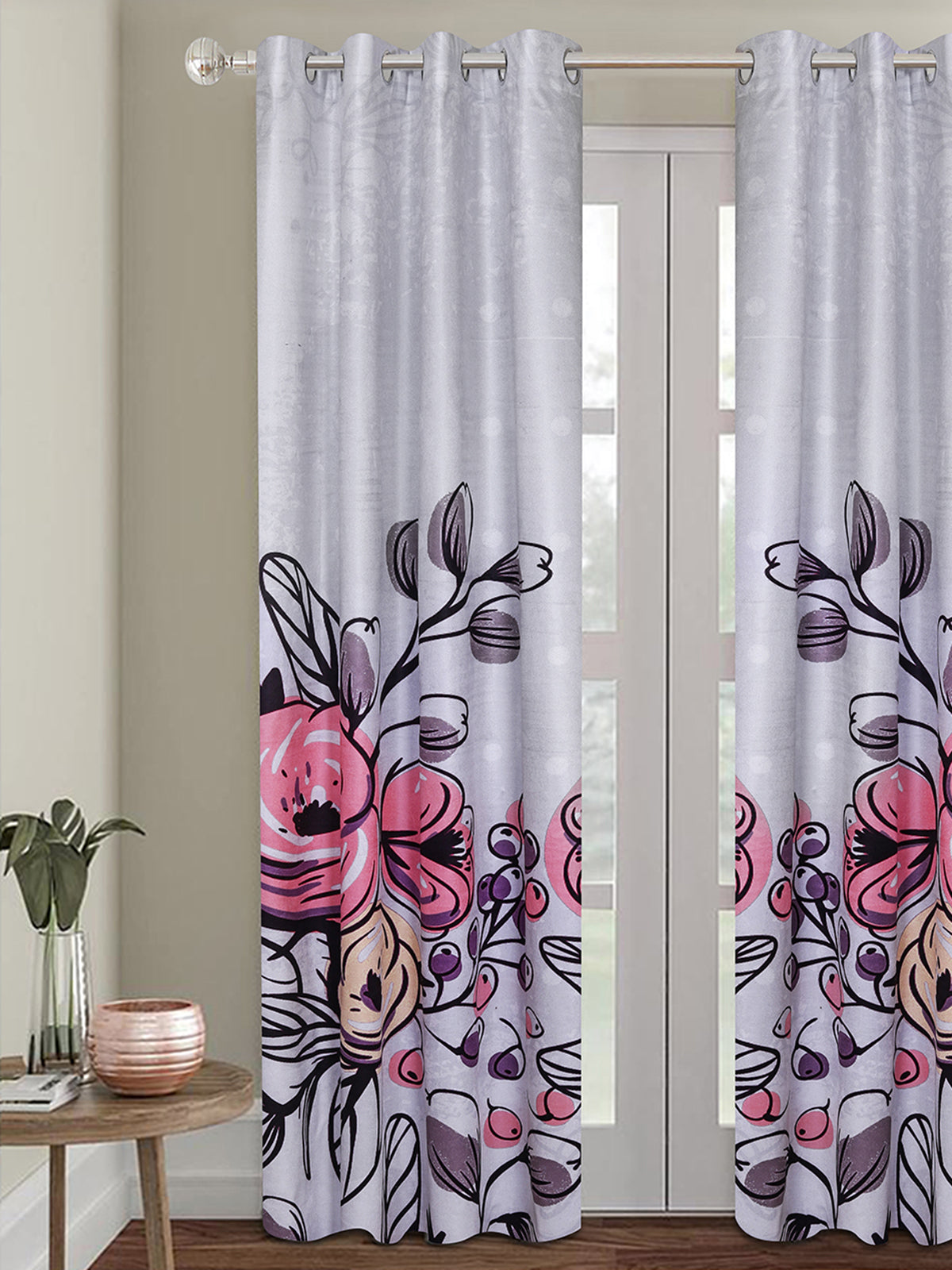 Romee Off-White Floral Patterned Set of 1 Door Curtains