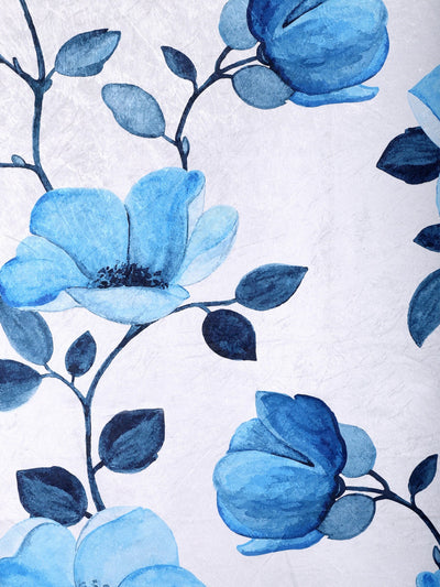 Romee White & Blue Floral Patterned Set of 1 Door Curtains