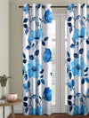 Romee White & Blue Floral Patterned Set of 1 Door Curtains