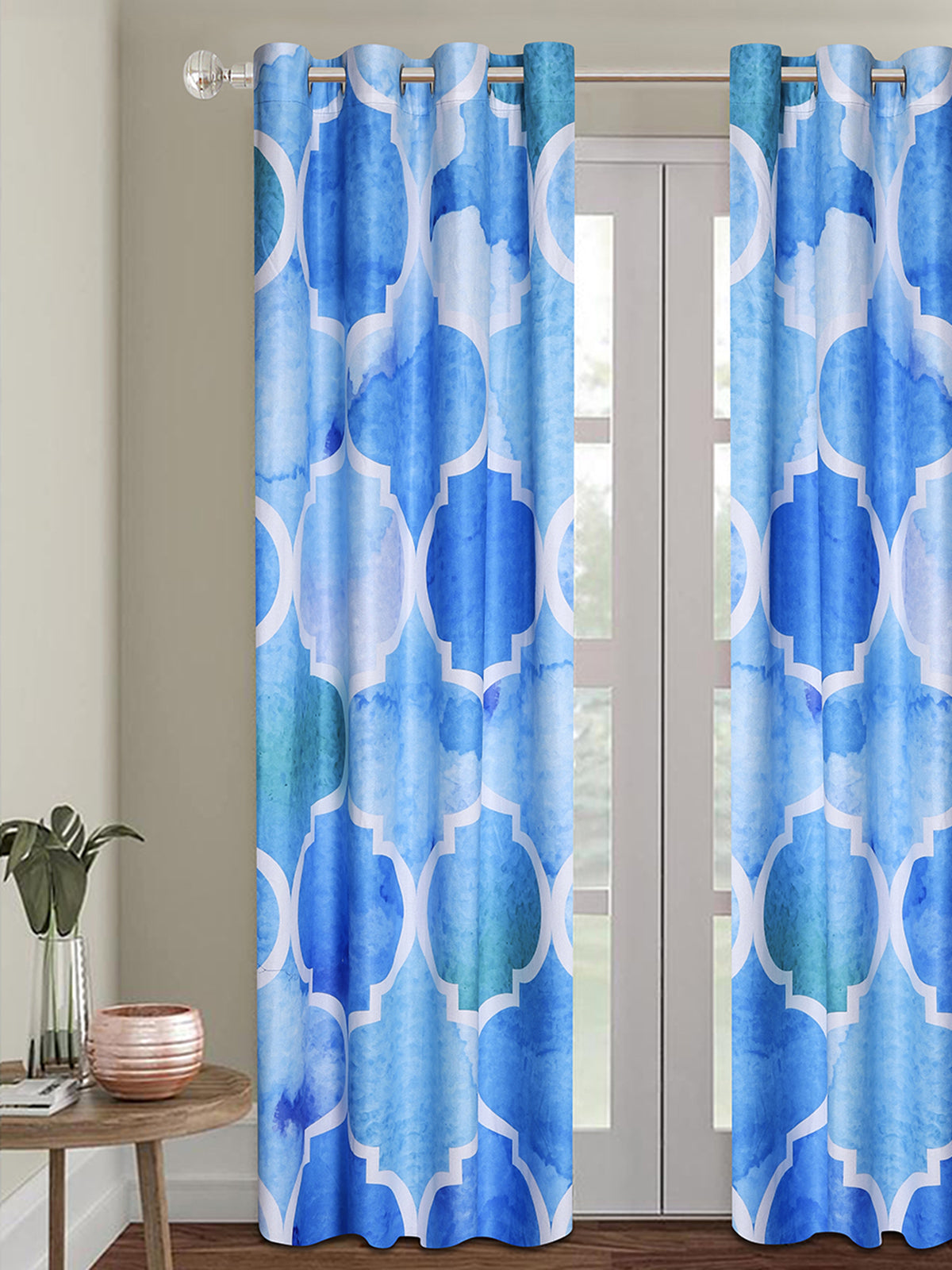 Romee Blue Ethnic Motifs Patterned Set of 1 Door Curtains