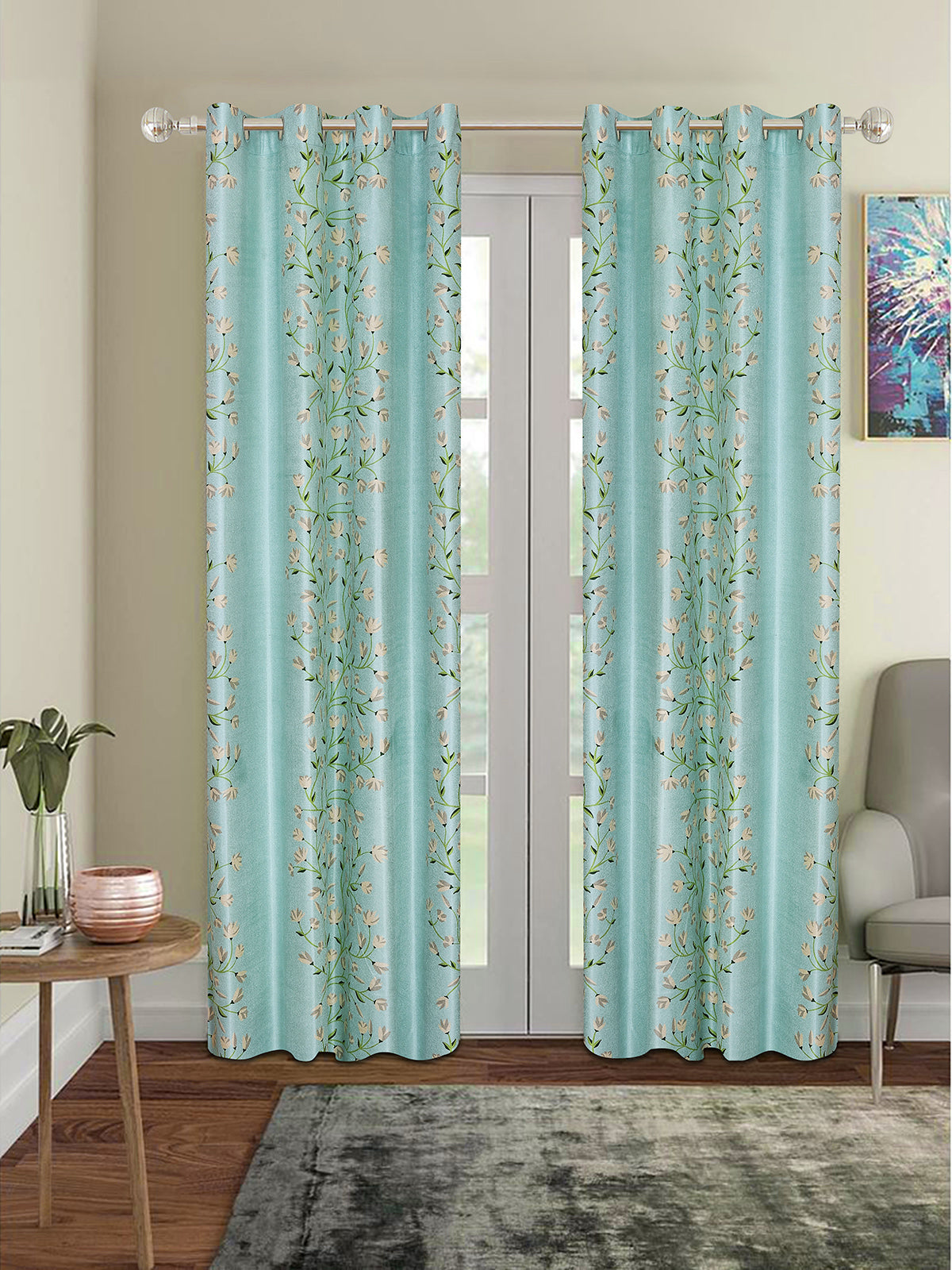 Romee Green Floral Patterned Set of 1 Door Curtains
