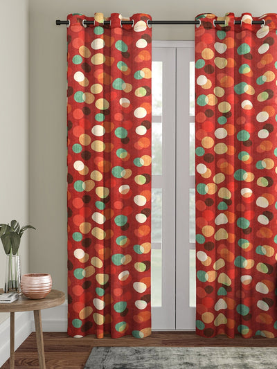 Romee Red Geometric Patterned Set of 1 Door Curtains