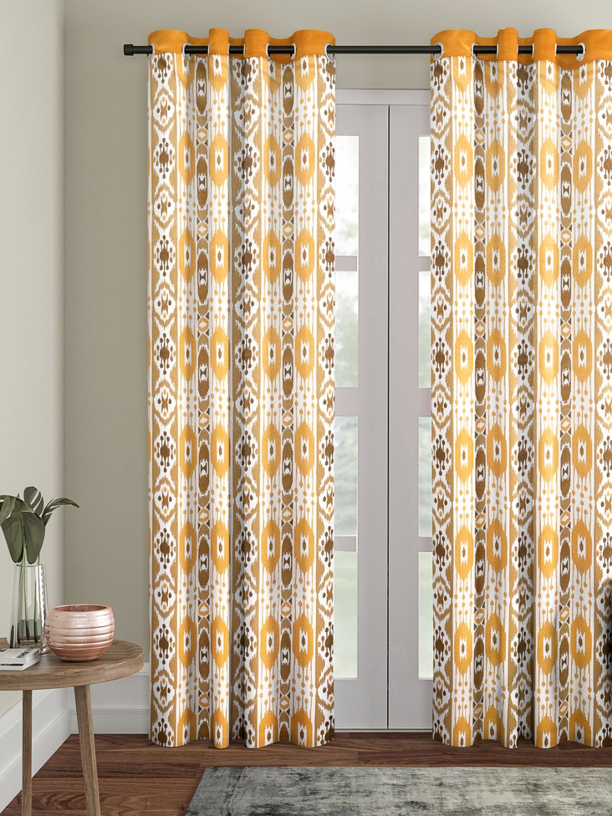 Romee Yellow &Green Ethnic Motifs Patterned Set of 1 Door Curtains